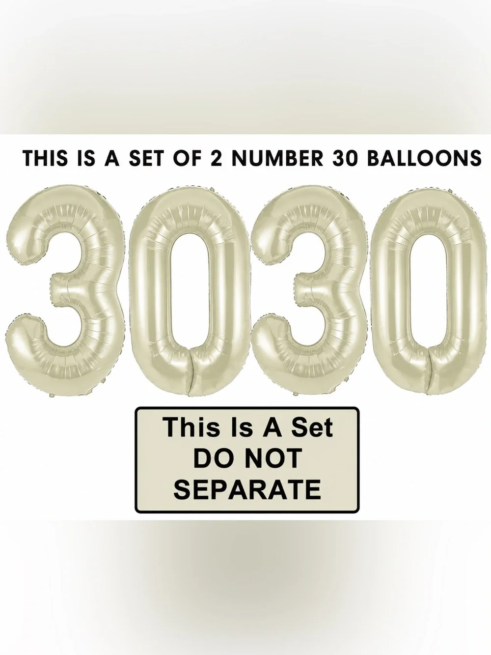 40” Beige Number 30 Balloon Set 2 Pack Foil Helium Birthday Party Decorations